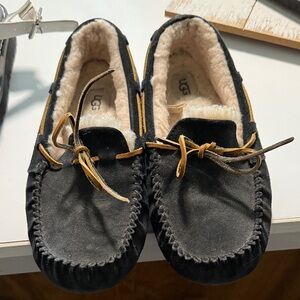 UGG Black Moccasin Slippers with Tan Laces